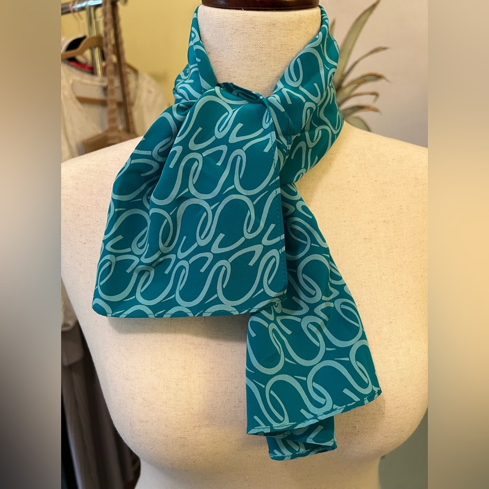 ST. JOHN Vintage Teal Silk Signature Scarf EUC